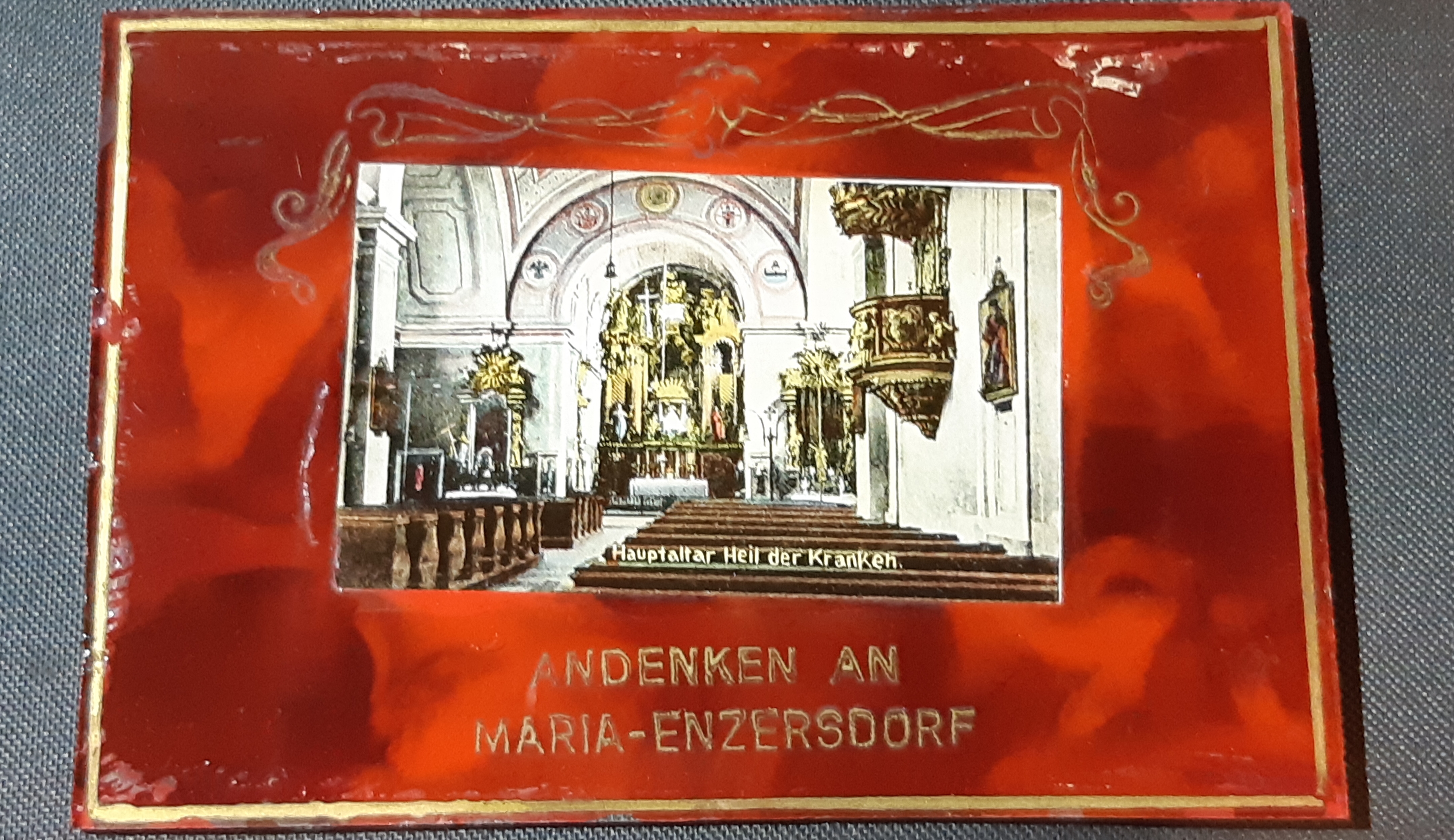 1 Wallfahrtsandenken, Hinterglasbild von "Maria-Enzersdorf", um 1942